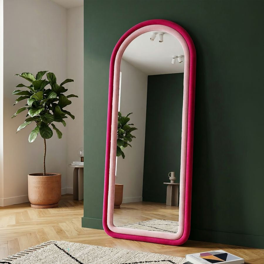 Mauro Ferretti Specchio da Muro Cloe Velluto Fucsia 60 x 4 x 160 cm (misura Specchio 45 x 145)