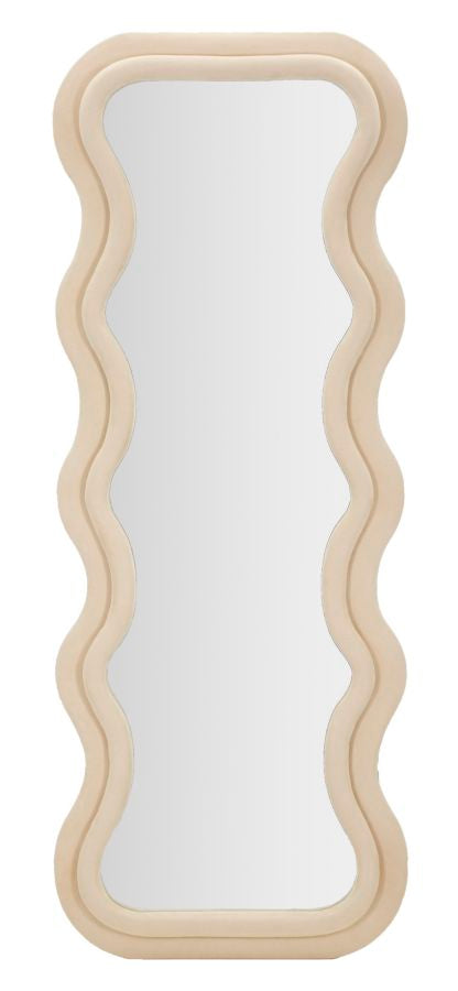 Mauro Ferretti Specchio da Muro Emily Velluto Crema 60 x 6 x 160 cm (misura Specchio 42 x 144)
