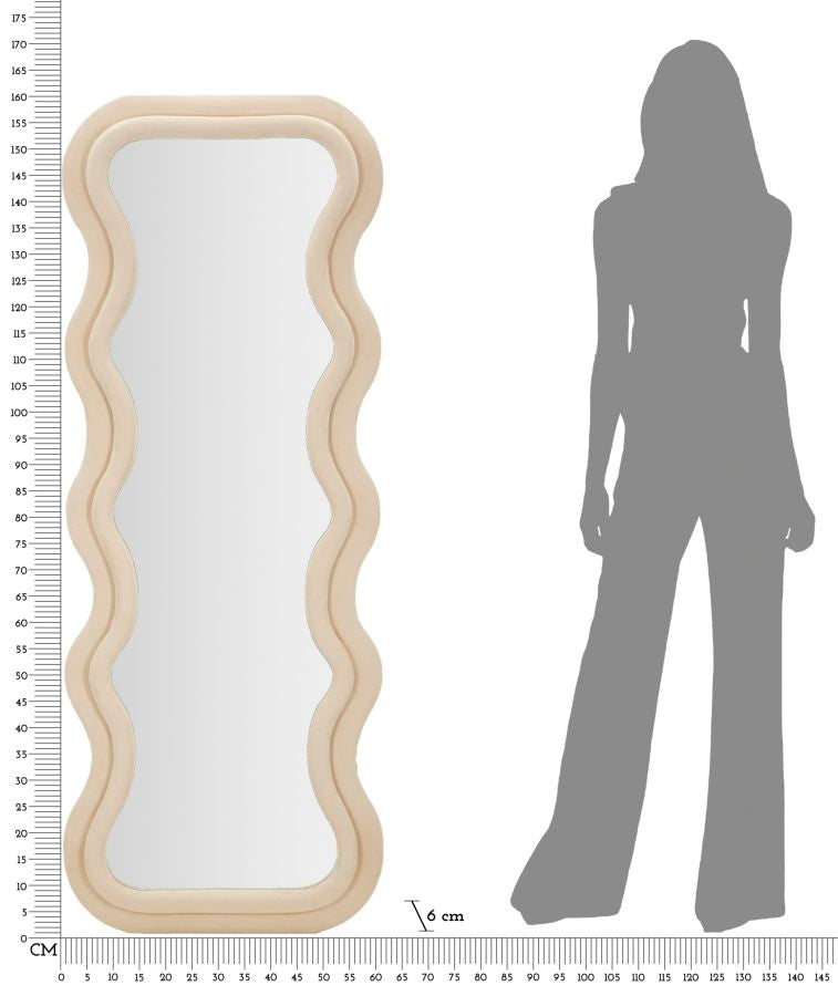 Mauro Ferretti Specchio da Muro Emily Velluto Crema 60 x 6 x 160 cm (misura Specchio 42 x 144)