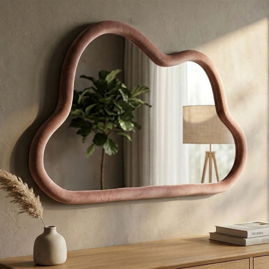Mauro Ferretti Specchio da Muro Cloud Velluto Rosa 90 x 4 x 60 cm (misura Specchio 82 x 52)