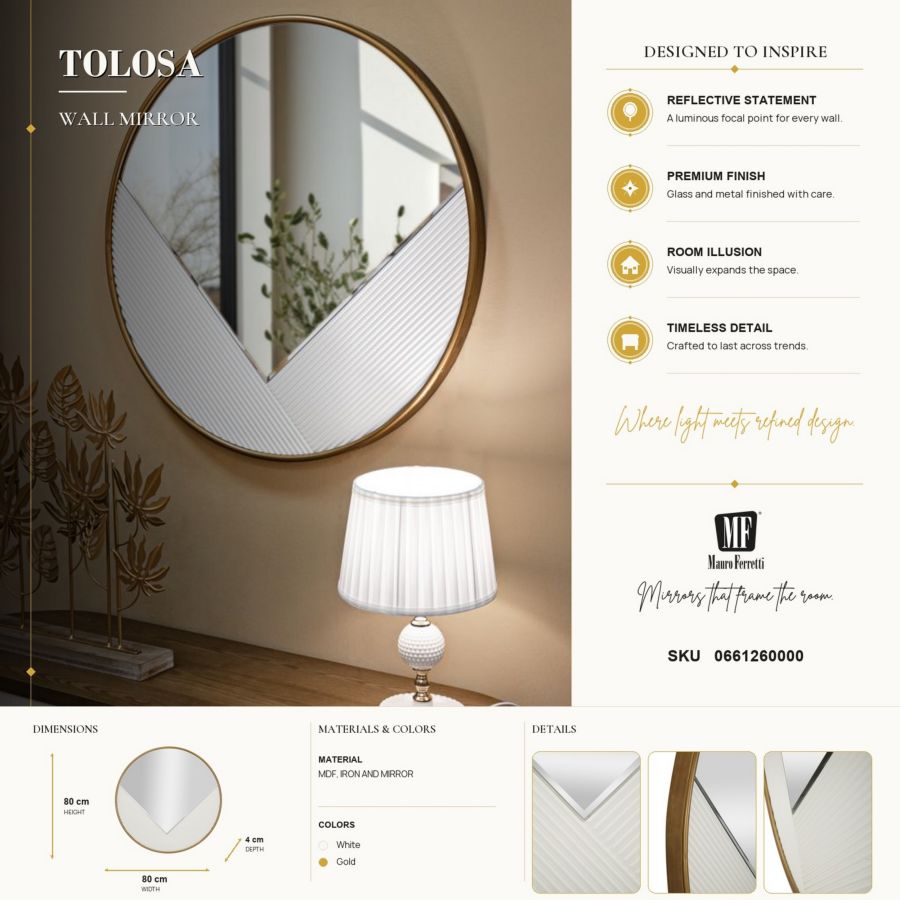 Specchio da muro tolosa cm ø 80x4 (misura specchio cm 73x64)