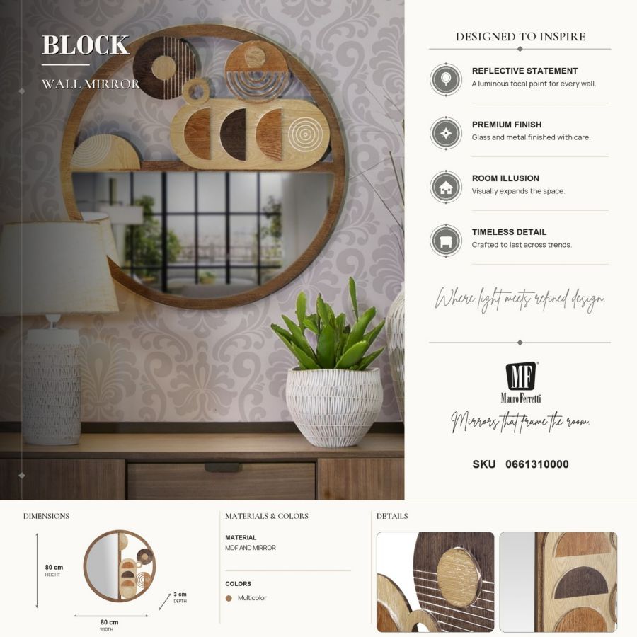 Specchio da muro block cm ø 80x3
