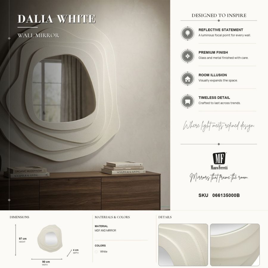 Specchio da muro dalia bianco cm 90x4x97 (misura specchio cm 43x45)