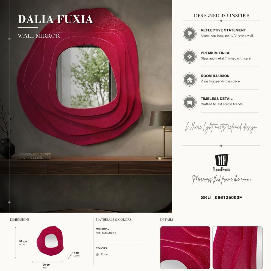 Specchio da muro dalia fuxia cm 90x4x97 (misura specchio cm 43x45)