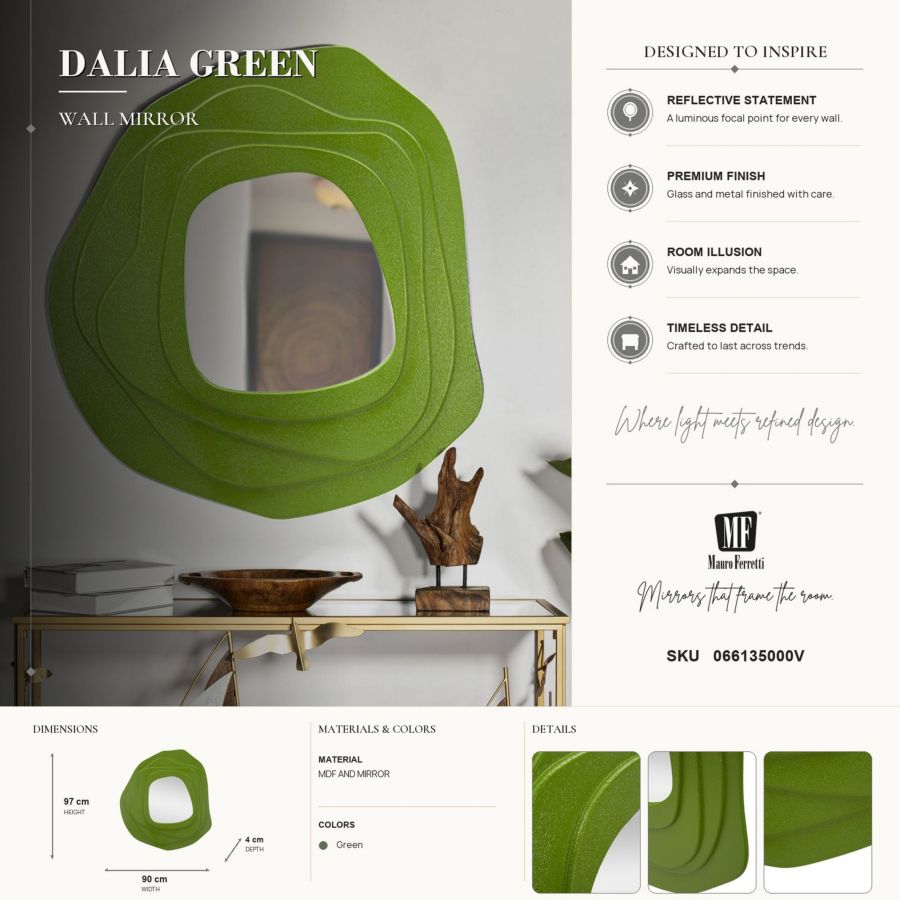 Specchio da muro dalia verde cm 90x4x97 (misura specchio cm 43x45)