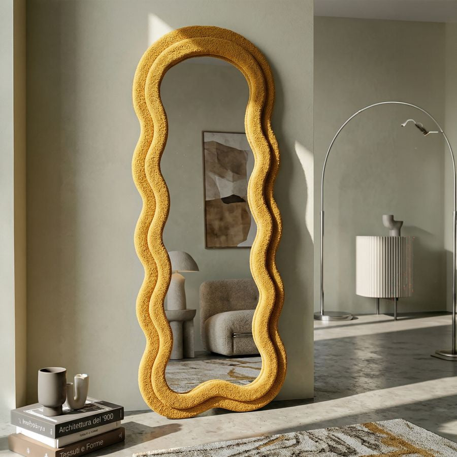 Specchio da muro teddy senape cm 60x4x160 (misura specchio cm 39x137)