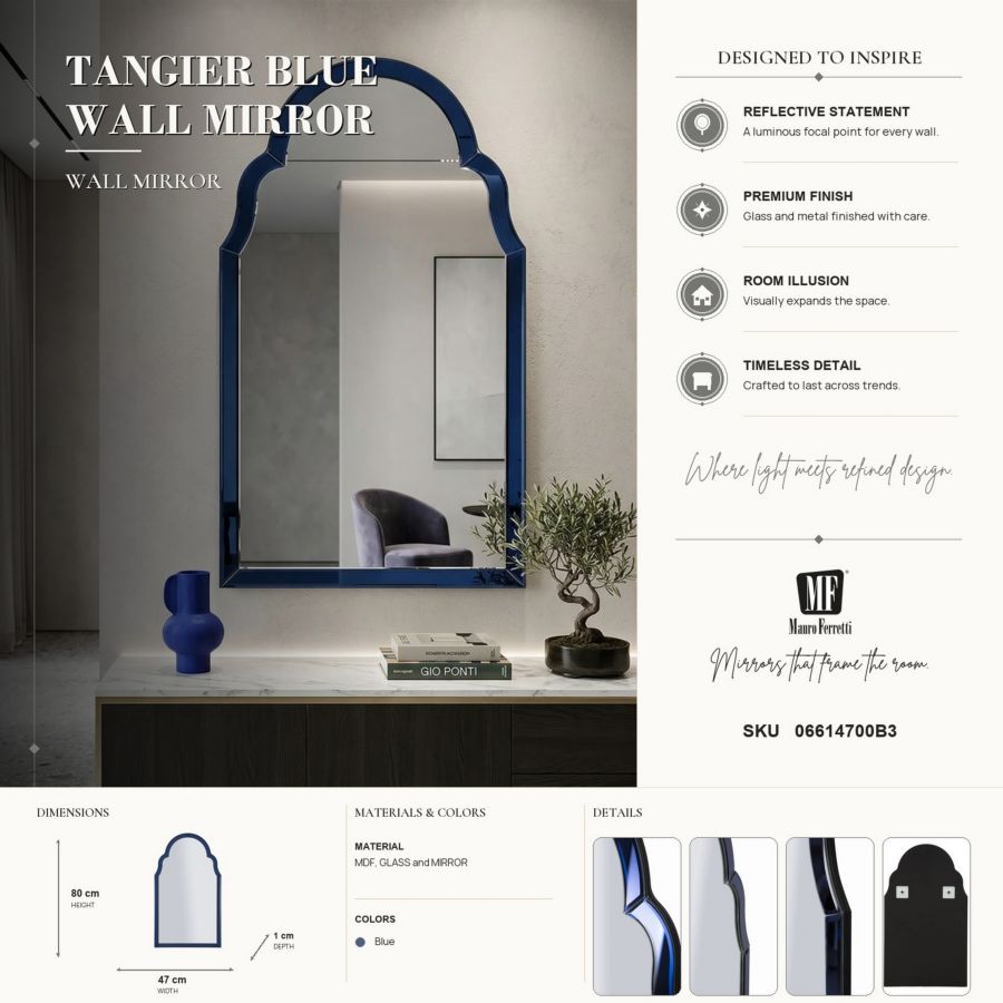 Specchio da muro tangeri blu cm 47x1x80 (misura specchio cm 41x74)