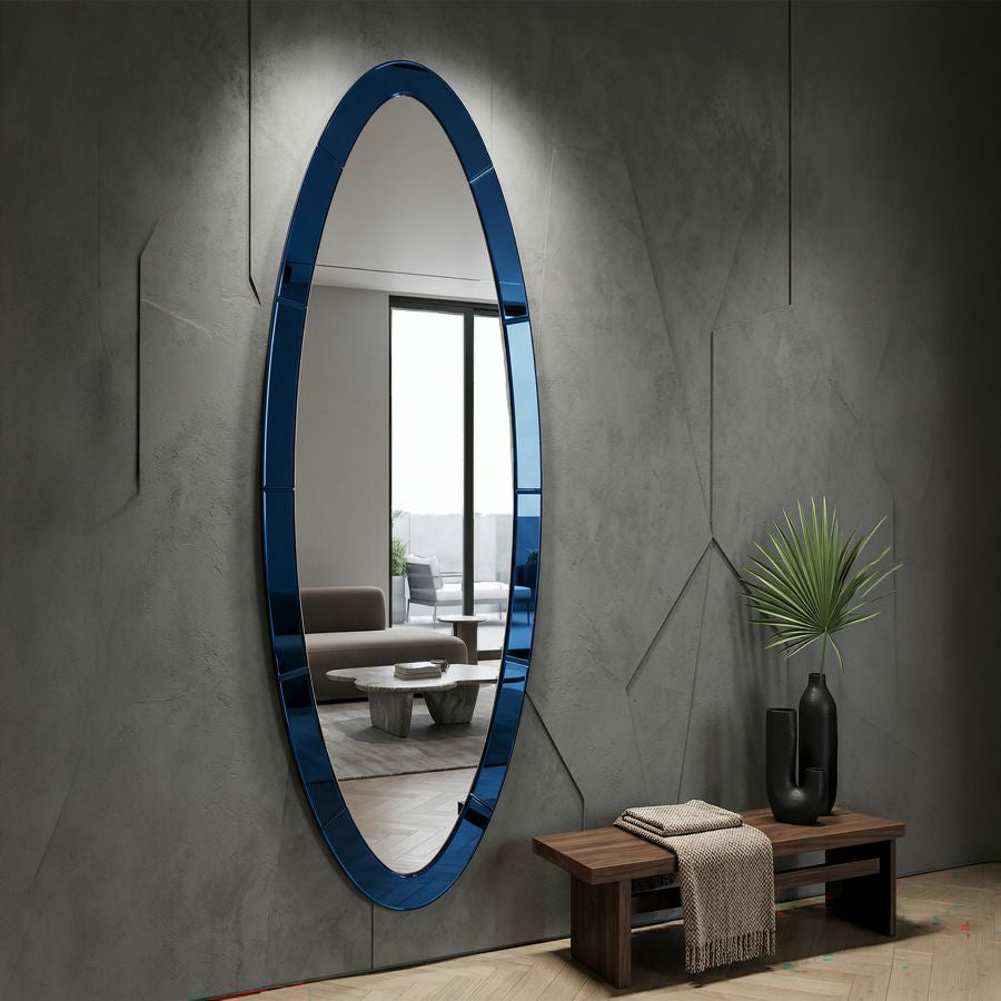 Specchio da muro amman blu cm 55x2x150 (misura specchio cm 42,5x137,5)