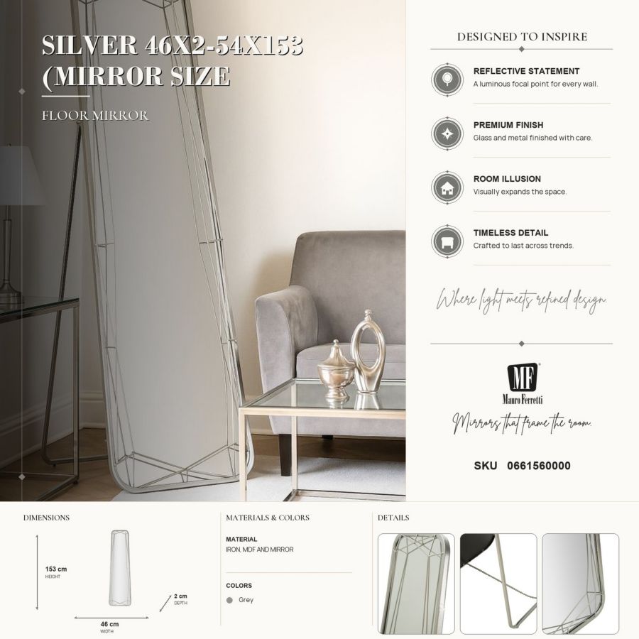 Specchio da terra silver cm 46x2-57x153 (misura specchio cm 43x150)