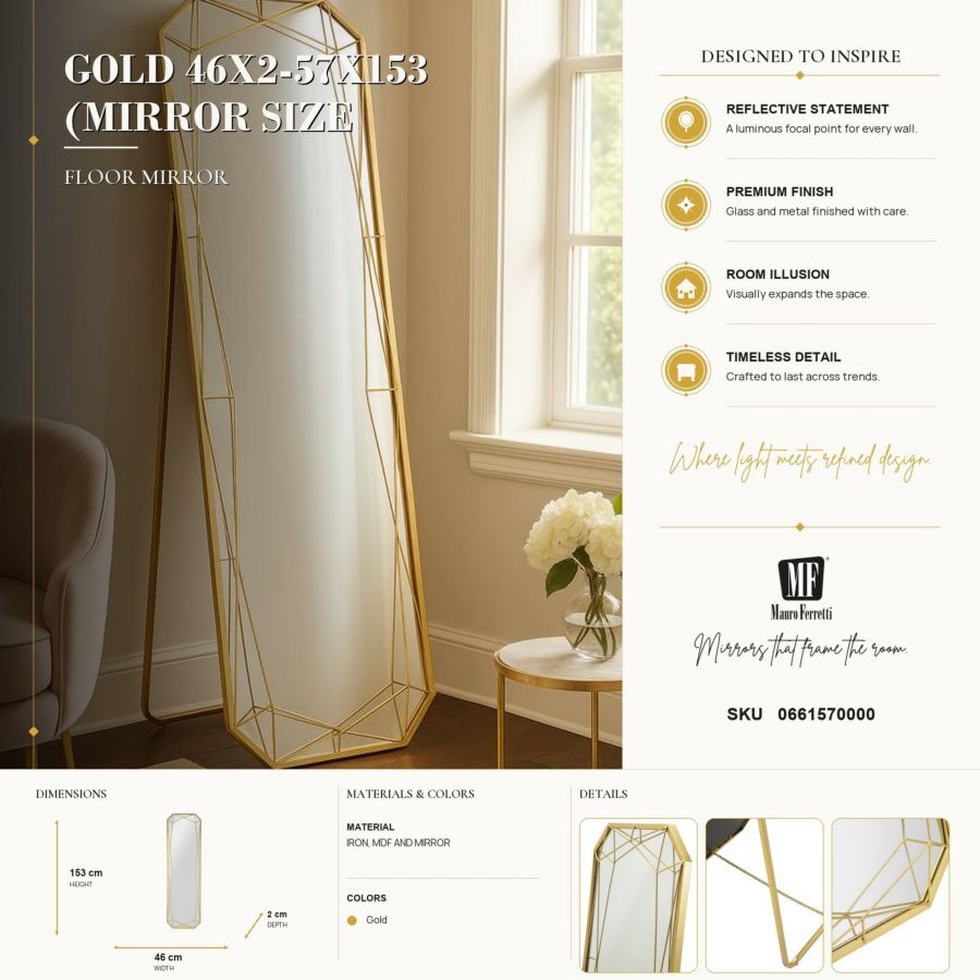 Specchio da terra gold cm 46x2-54x153 (misura specchio cm 43x150)