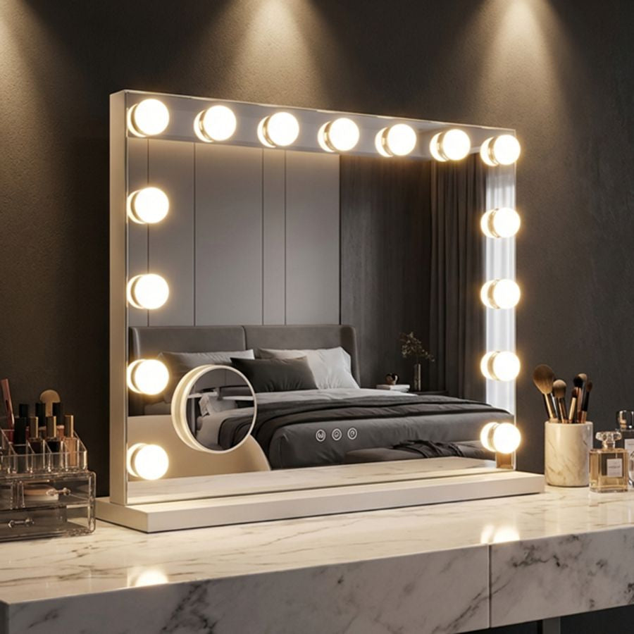 Specchio da tavolo hollywood cm 55x14x43 (spec.rot. cm ø 9) (3tonalita' di luce)