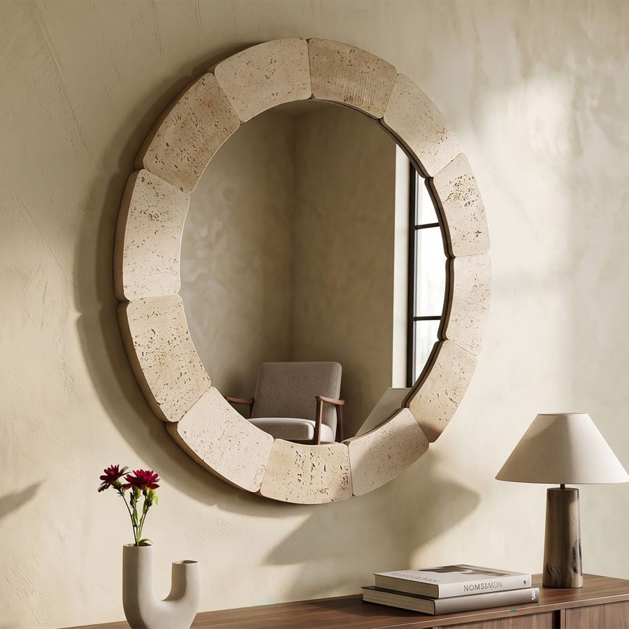 Specchio da muro stones cm ø 90x2,5 (temperato mis. int. ø cm 67)