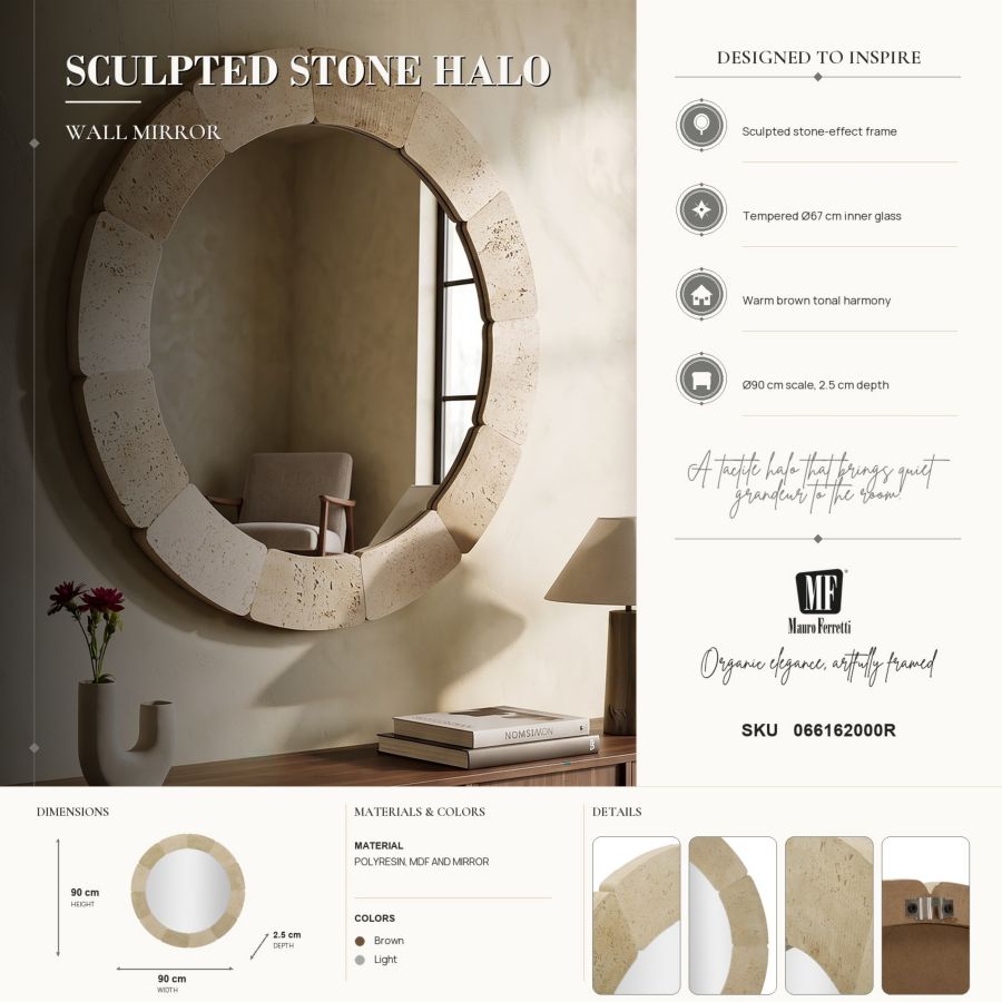 Specchio da muro stones cm ø 90x2,5 (temperato mis. int. ø cm 67)