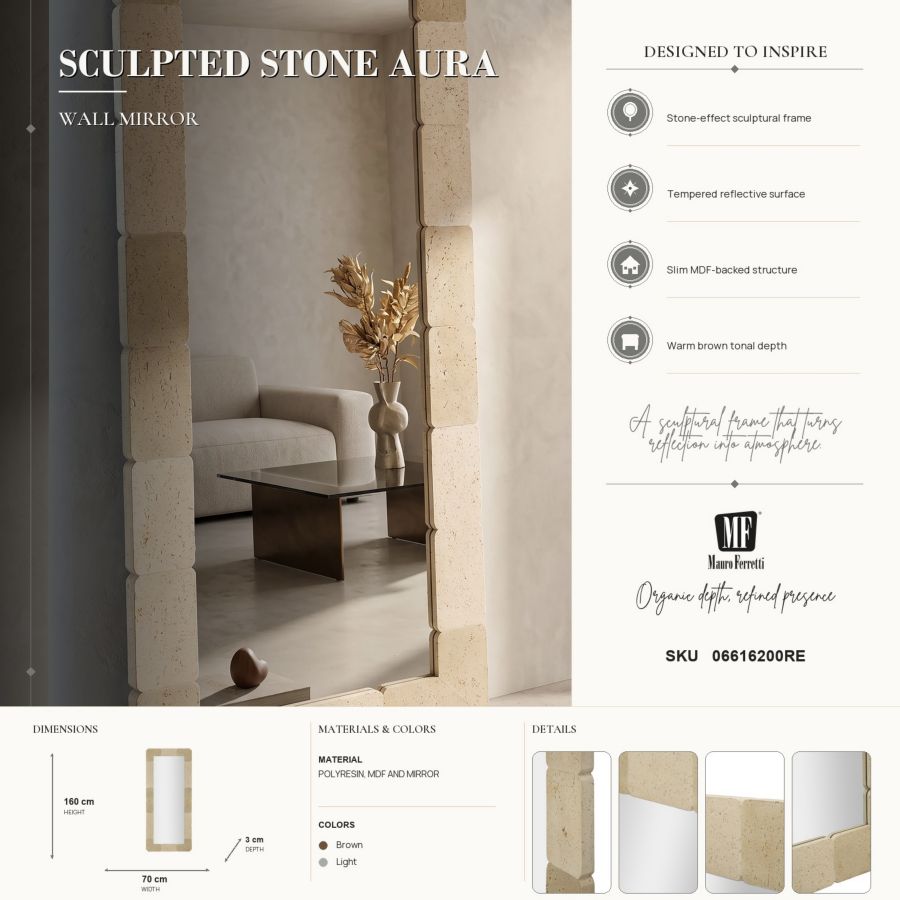 Specchio da muro stones rettangolare cm 70x3x160 (temperato mis. int. øcm 47x97)