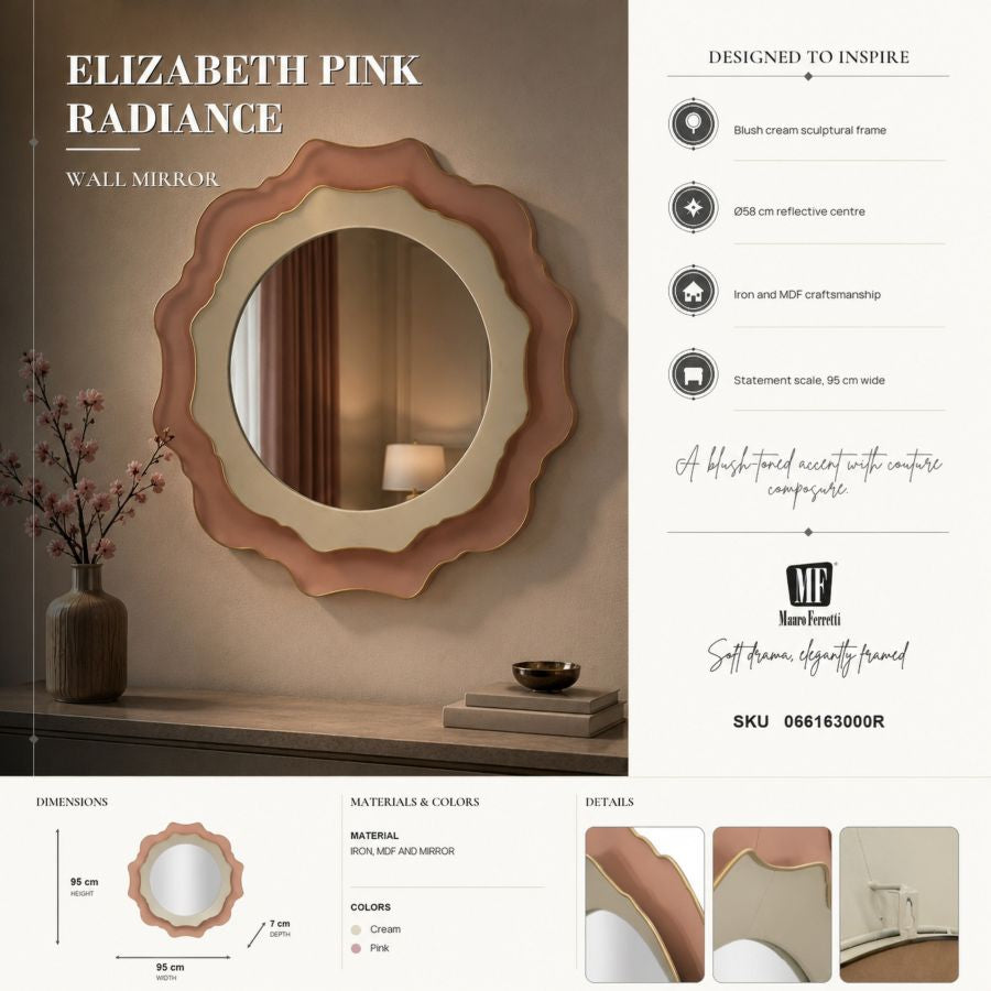 Specchio elizabeth rosa cm ø 95x7 (misura specchio int. ø cm 58)