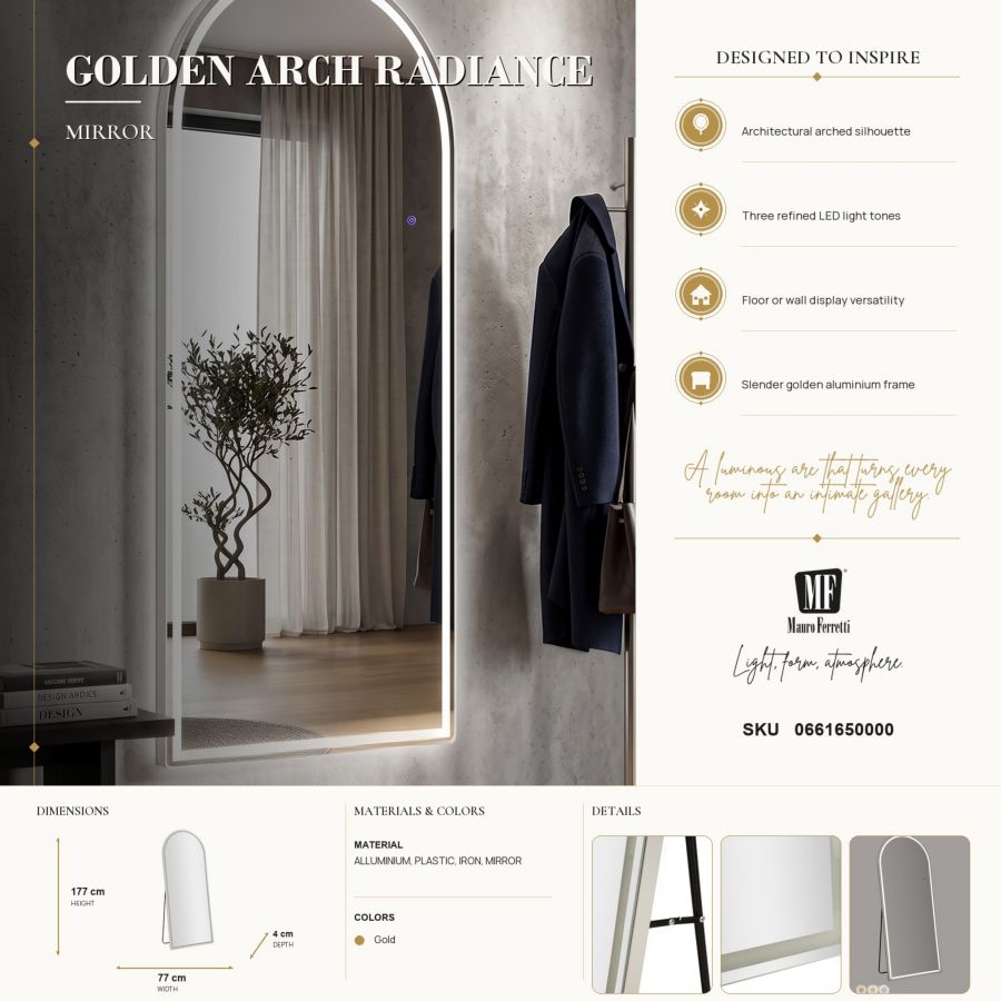 Specchio da terra/muro LED arco cm 76x4x177(3tonalita' di luce)