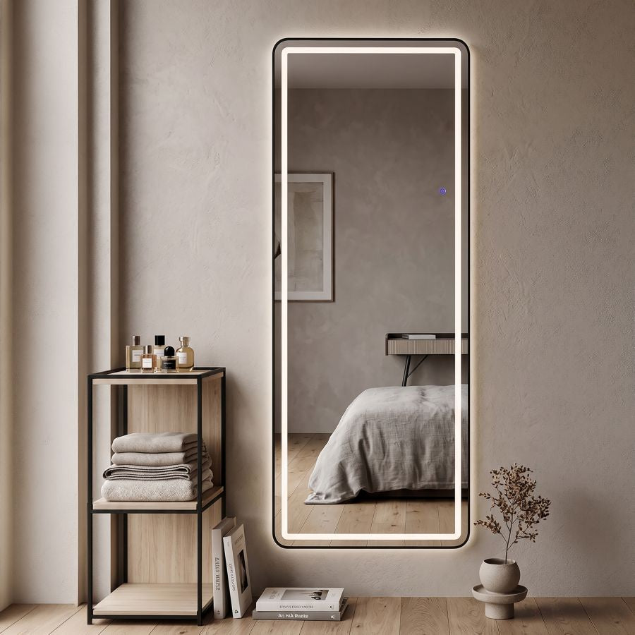 Specchio da terra/muro LED black frame rett. cm 70x4x170(3tonalita' di luce)
