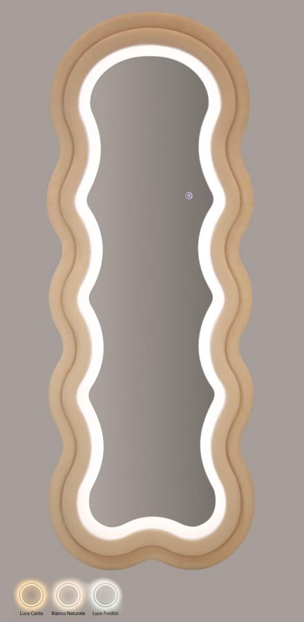 Specchio da muro LED miki velluto crema cm 60x4x160 (misura specchio cm 39x135)