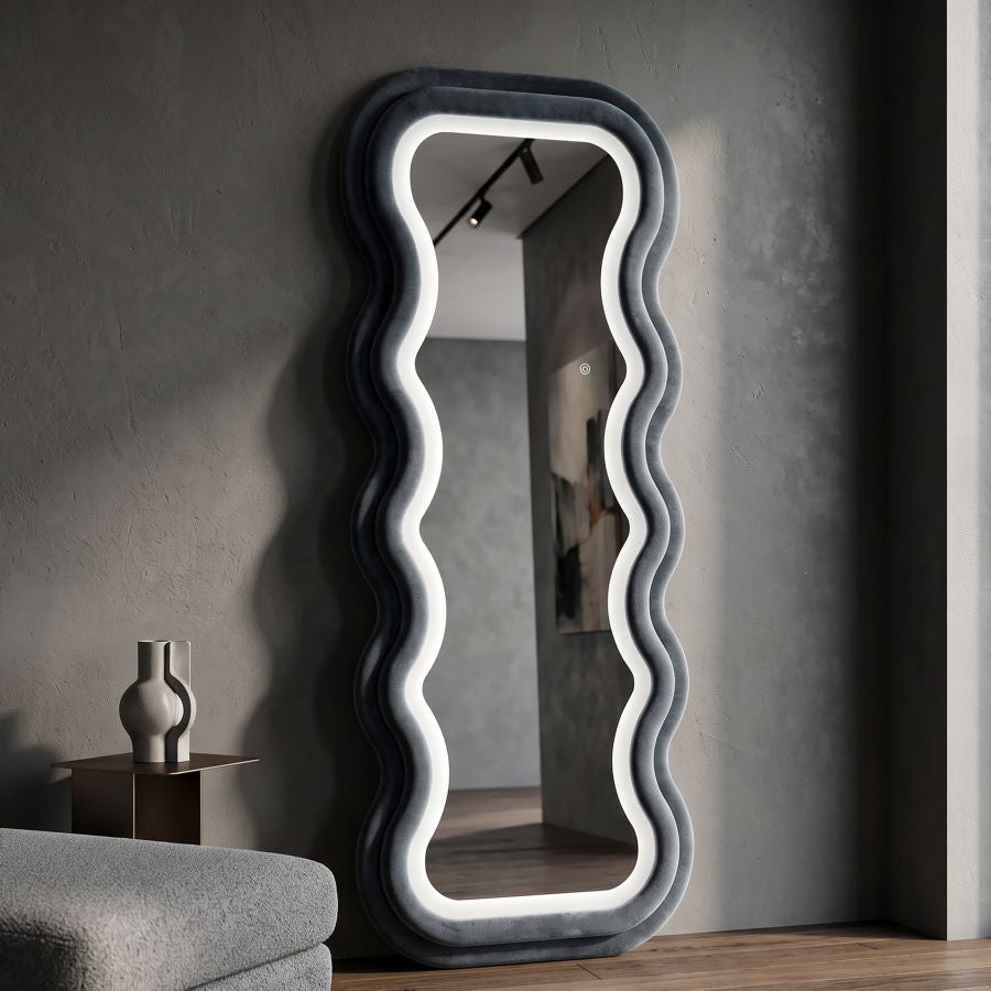 Specchio da muro LED emily velluto blu cm 60x4x160 (misura specchio cm 42x144)