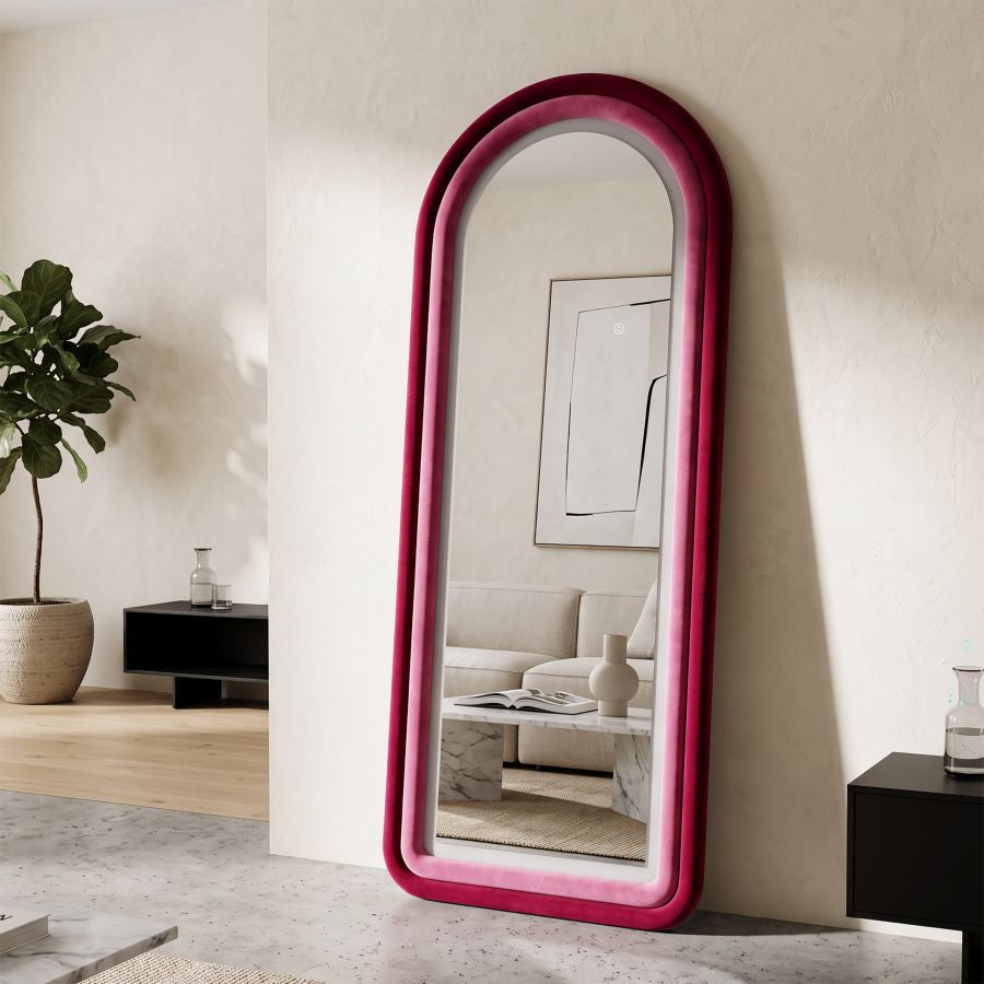 Specchio da muro LED cloe velluto fucsia cm 60x4x160 (misura specchio cm 45x145)