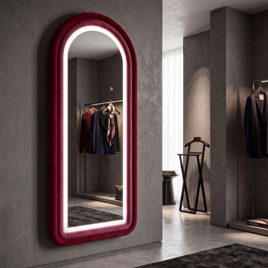 Specchio da muro LED cloe velluto fucsia cm 60x4x160 (misura specchio cm 45x145)