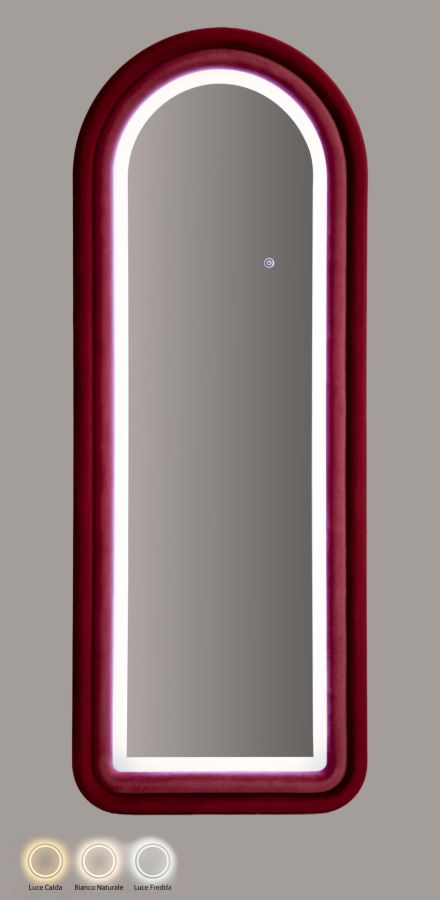 Specchio da muro LED cloe velluto fucsia cm 60x4x160 (misura specchio cm 45x145)