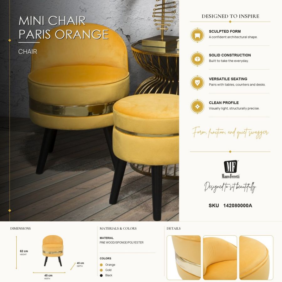 Mauro Ferretti Sedia Mini Paris Arancione Ø 45 x 62 cm