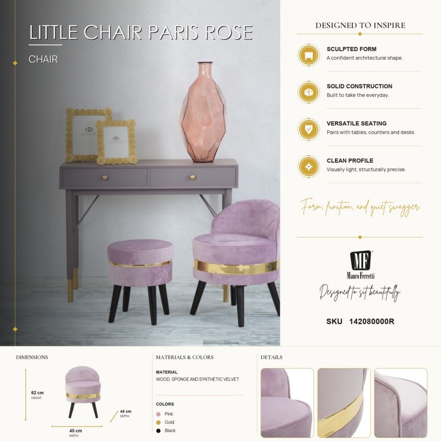 Mauro Ferretti Sedia Mini Paris Rosa Ø 45 x 62 cm
