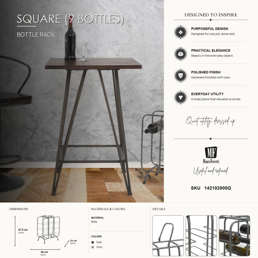 Mauro Ferretti Portabottiglie Rack Quadrato (9 Posti) 40 x 23 x 47,5 cm