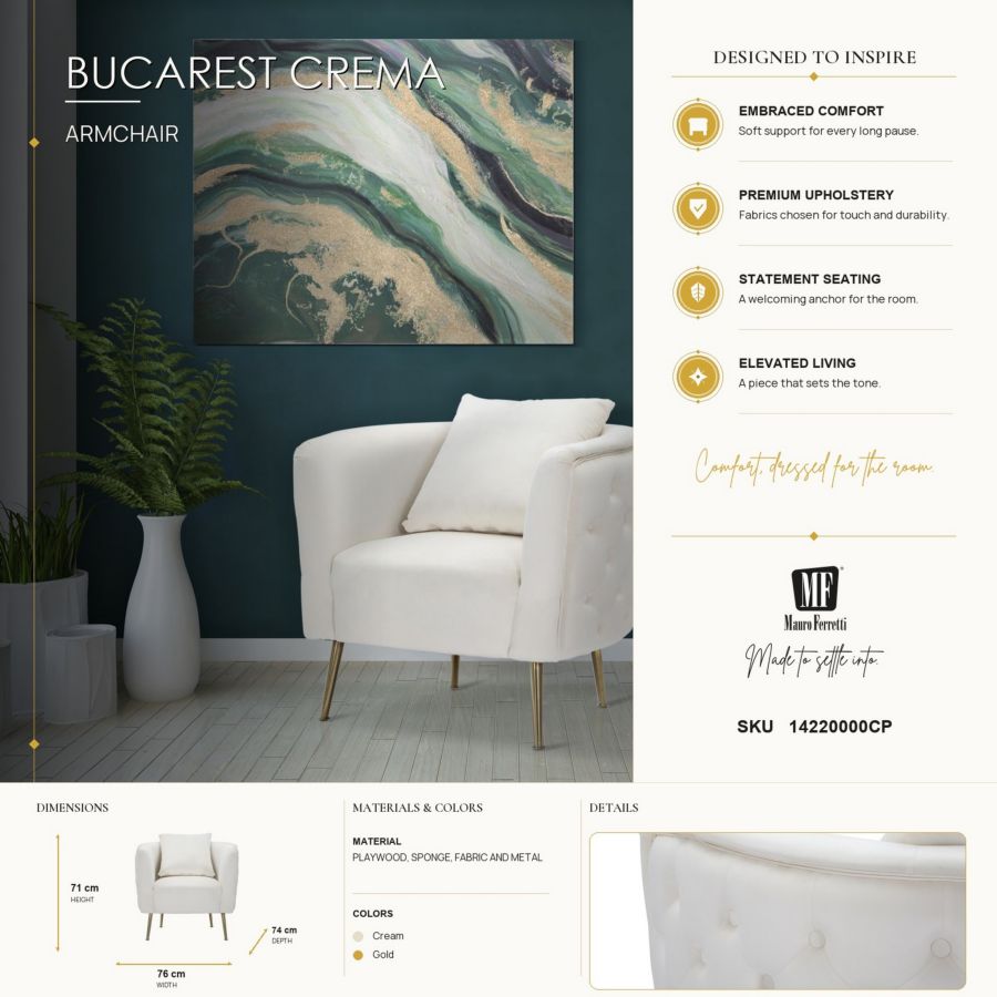 Mauro Ferretti Poltrona Bucarest Crema 76 x 74 x 73 cm