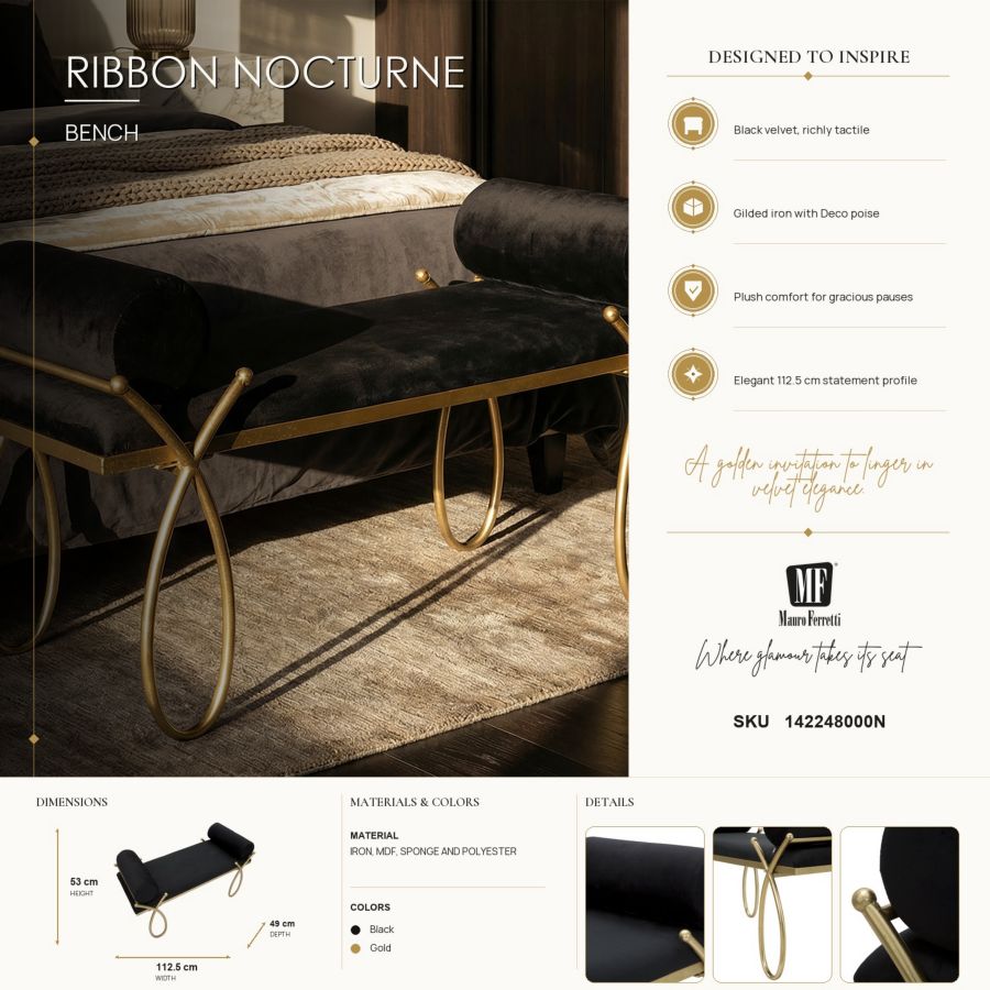 Mauro Ferretti Panca Ribbon Nera 112,5 x 49 x 53 cm
