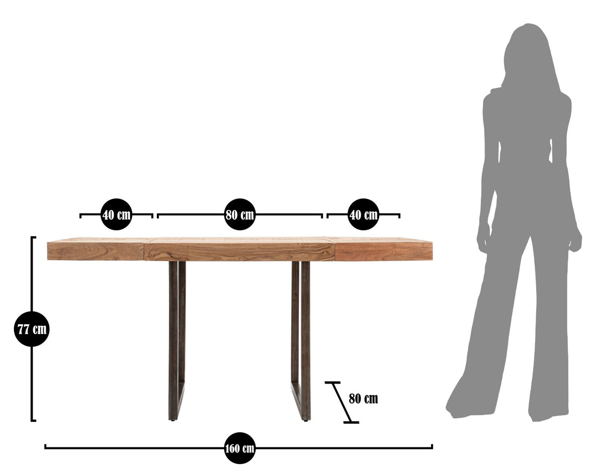 Mauro Ferretti Tavolo da Pranzo Mumbai Quad. All. 80 x 80 x 77-lung. T. 160 cm ( Acacia Nilotica)