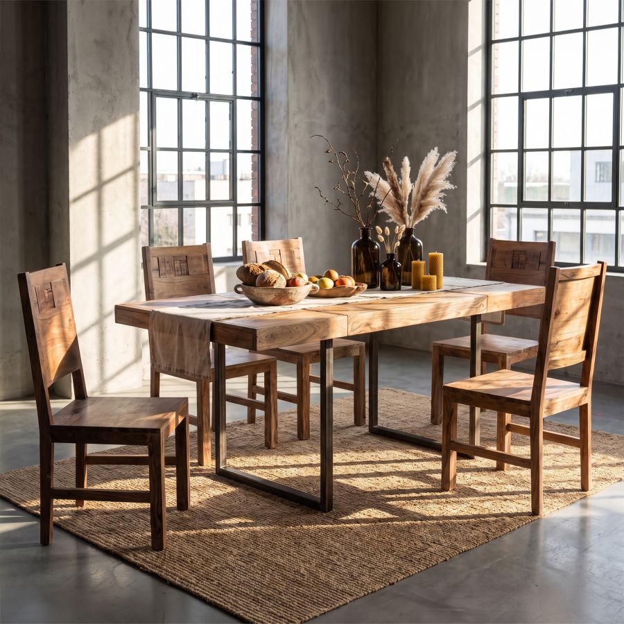 Mauro Ferretti Tavolo da Pranzo Mumbai Quad. All. 80 x 80 x 77-lung. T. 160 cm ( Acacia Nilotica)
