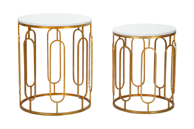 Mauro Ferretti Tavolinetti Tory Marble Coppia Ø 46 x 55-39 x 48 cm