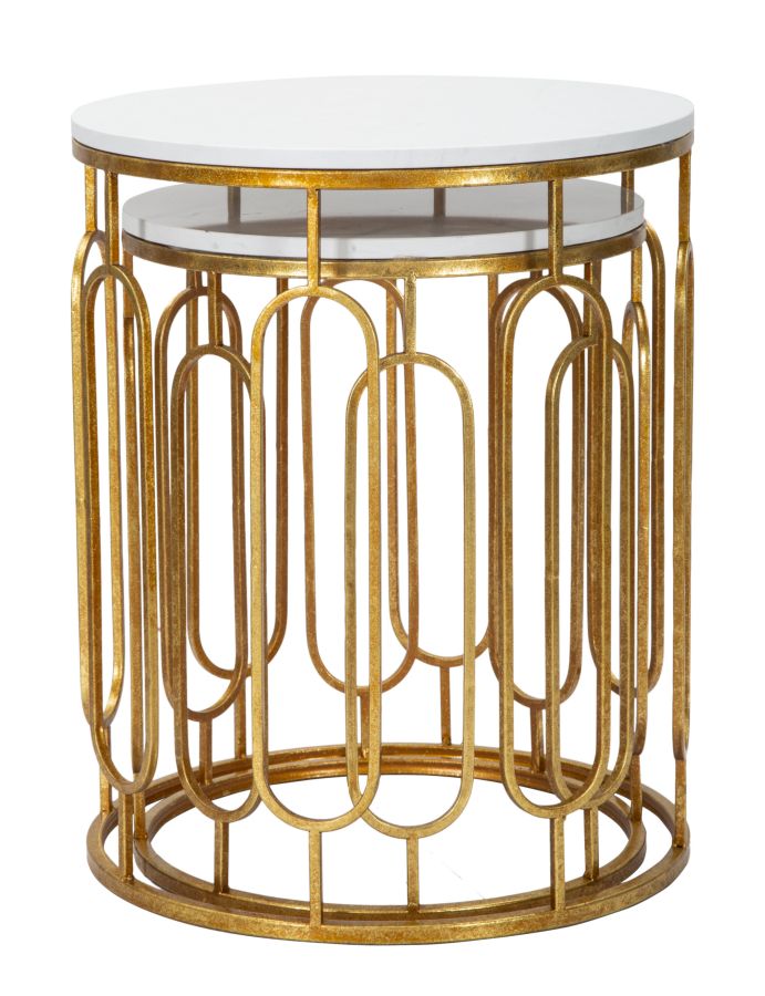 Mauro Ferretti Tavolinetti Tory Marble Coppia Ø 46 x 55-39 x 48 cm