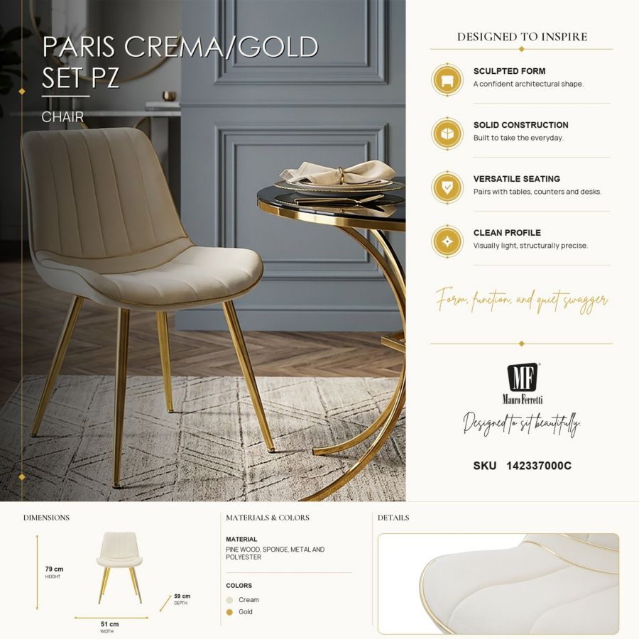 Mauro Ferretti Sedia Paris Crema/gold Set 2 pz 51 x 59 x 79 cm