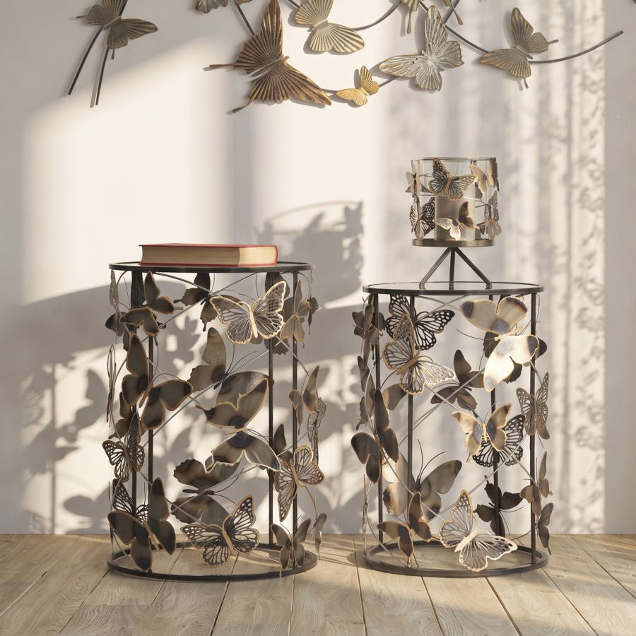 Mauro Ferretti Tavolinetti Farfalle Coppia 41,3 x 55-35 x 50,3 cm