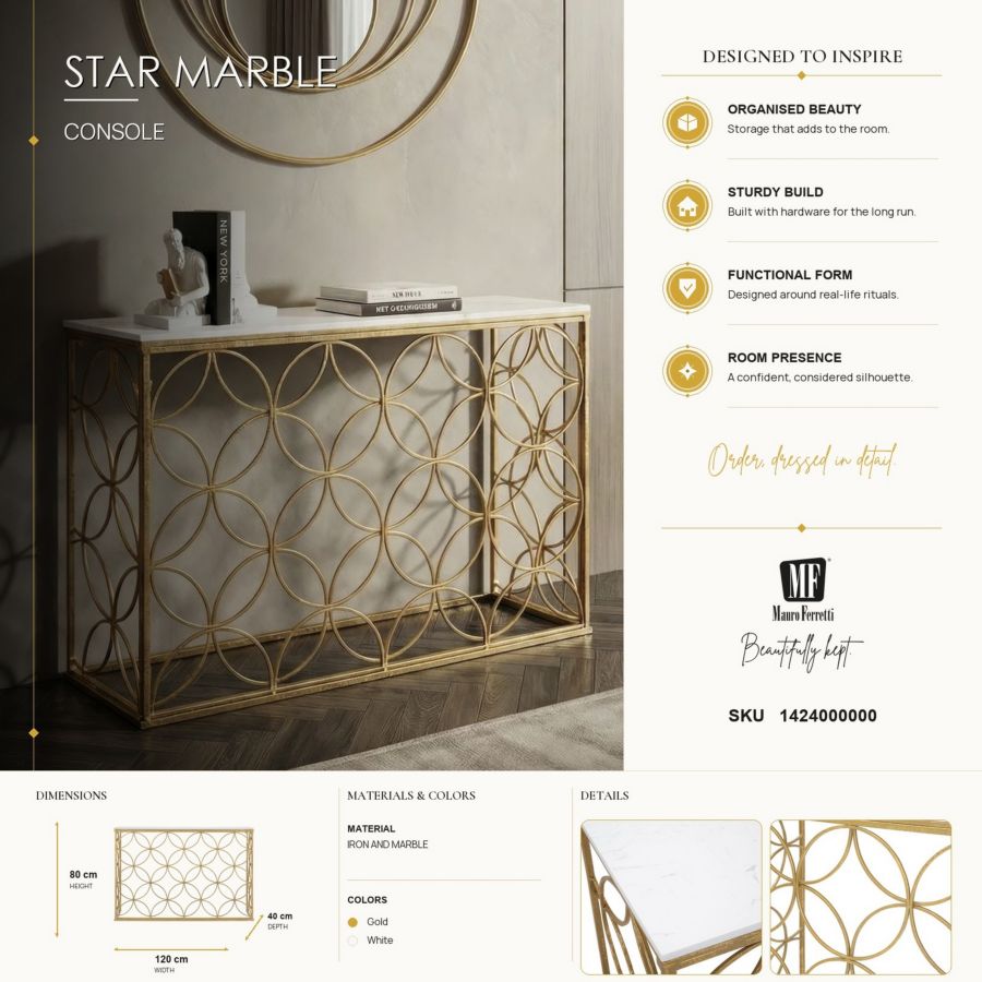 Mauro Ferretti Console Star Marble 120 x 40 x 80 cm
