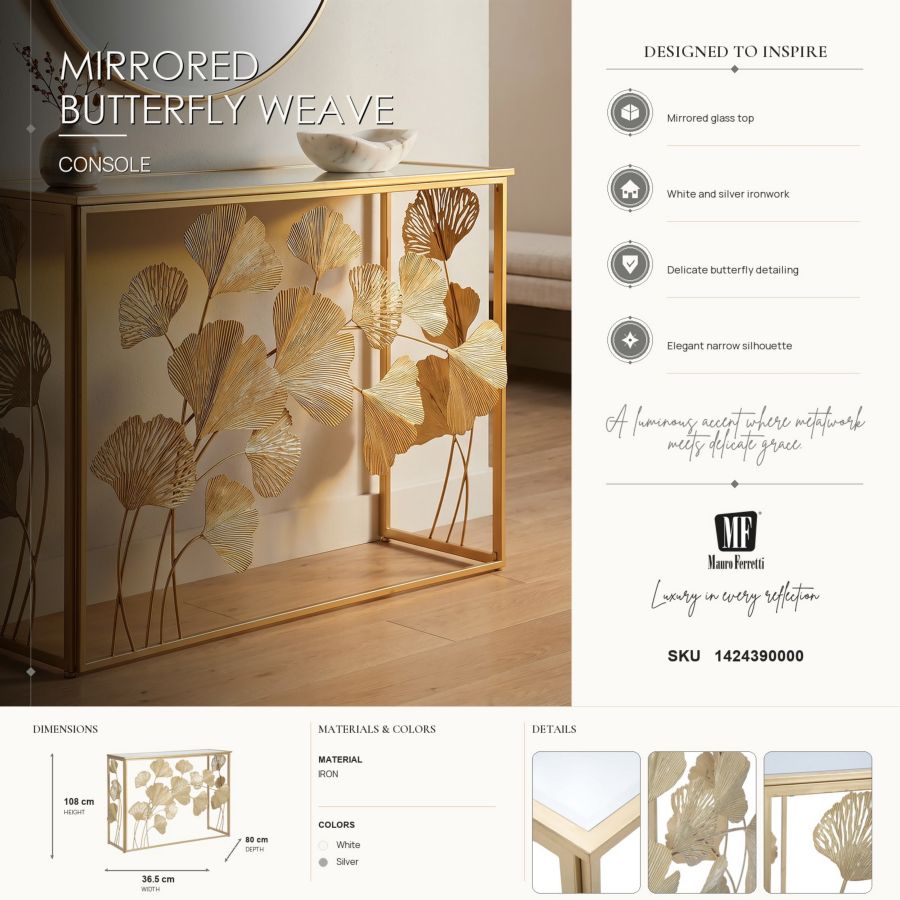 Mauro Ferretti Console in Ferro Leaf 108 x 36,5 x 80 cm