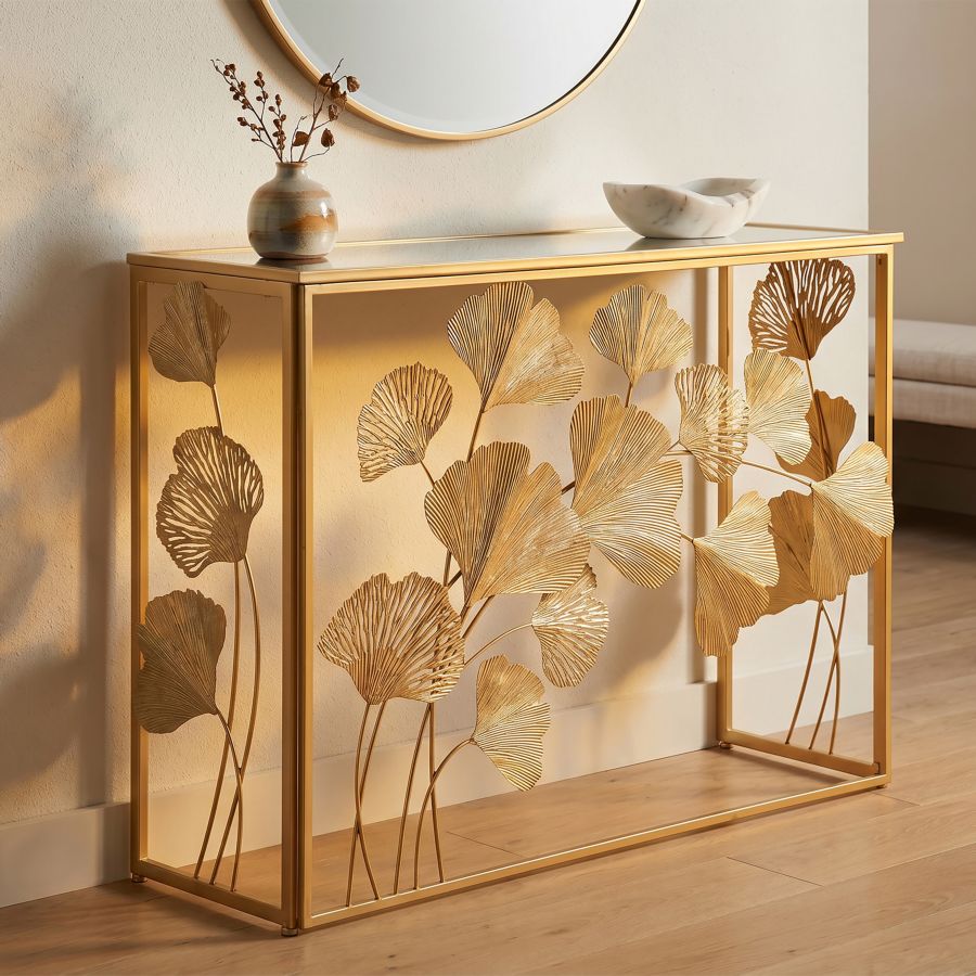 Mauro Ferretti Console in Ferro Leaf 108 x 36,5 x 80 cm