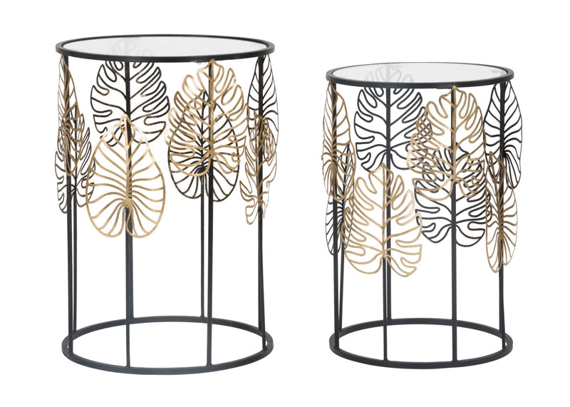 Mauro Ferretti Tavolinetti Foglie Glam Coppia Ø 38 x 55-33 x 50 cm