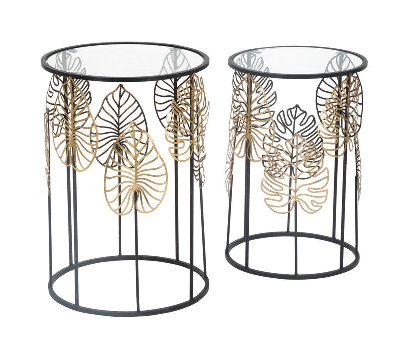 Mauro Ferretti Tavolinetti Foglie Glam Coppia Ø 38 x 55-33 x 50 cm