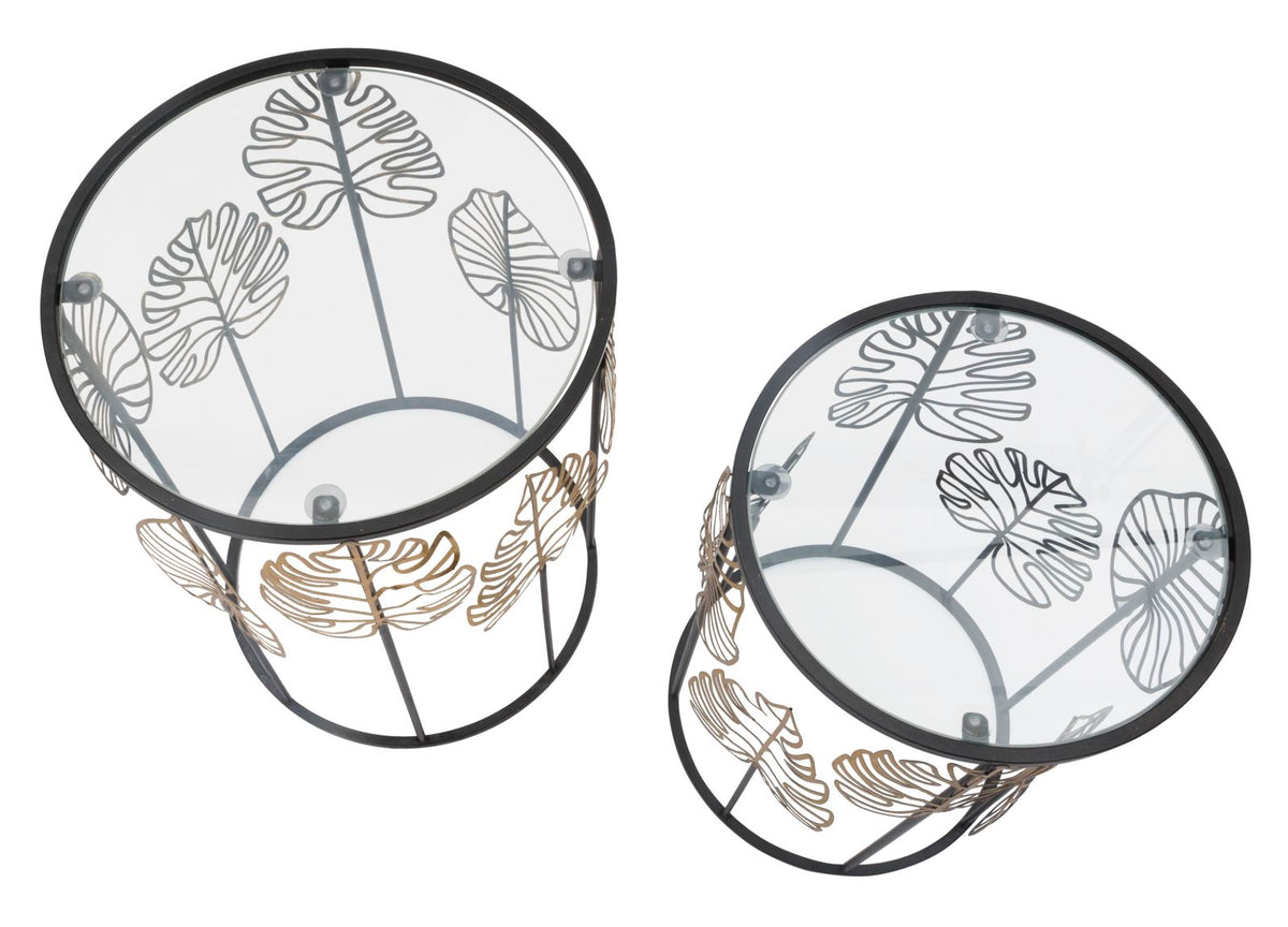 Mauro Ferretti Tavolinetti Foglie Glam Coppia Ø 38 x 55-33 x 50 cm