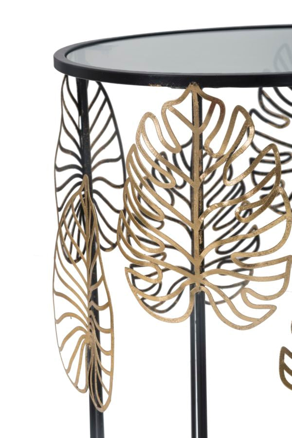Mauro Ferretti Tavolinetti Foglie Glam Coppia Ø 38 x 55-33 x 50 cm