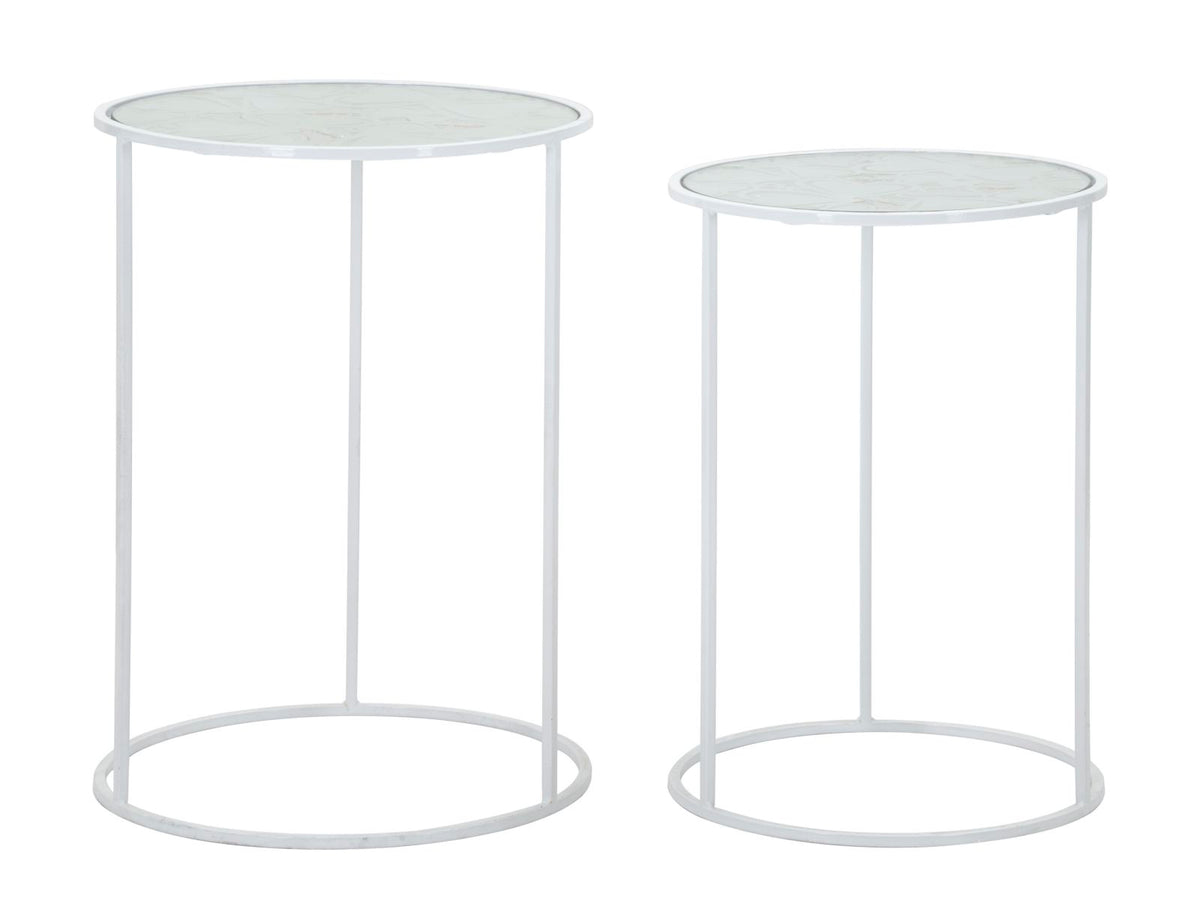 Mauro Ferretti Tavolinetti White Harts Coppia Ø 43 x 60-38 x 55 cm