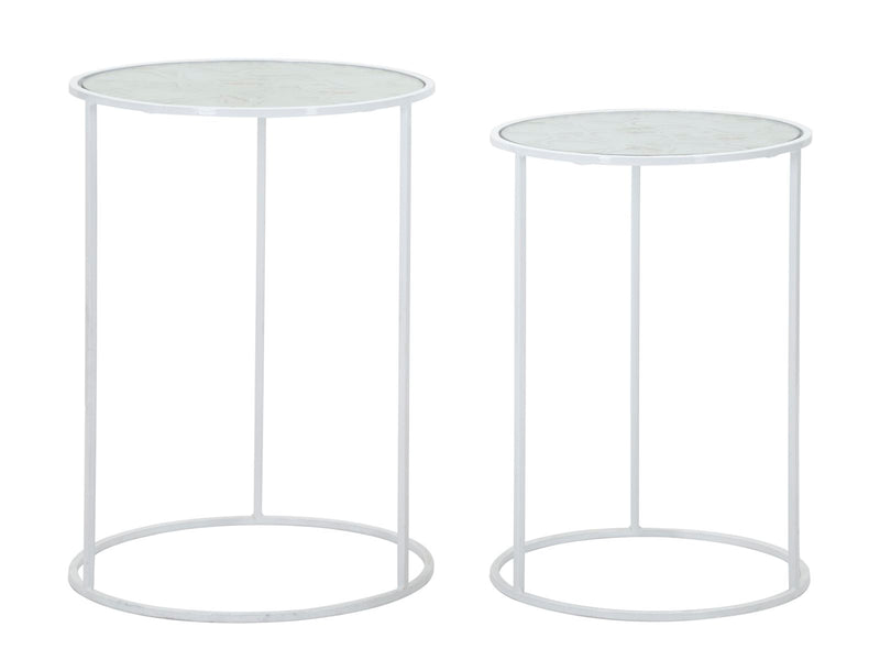 Mauro Ferretti Tavolinetti White Harts Coppia Ø 43 x 60-38 x 55 cm