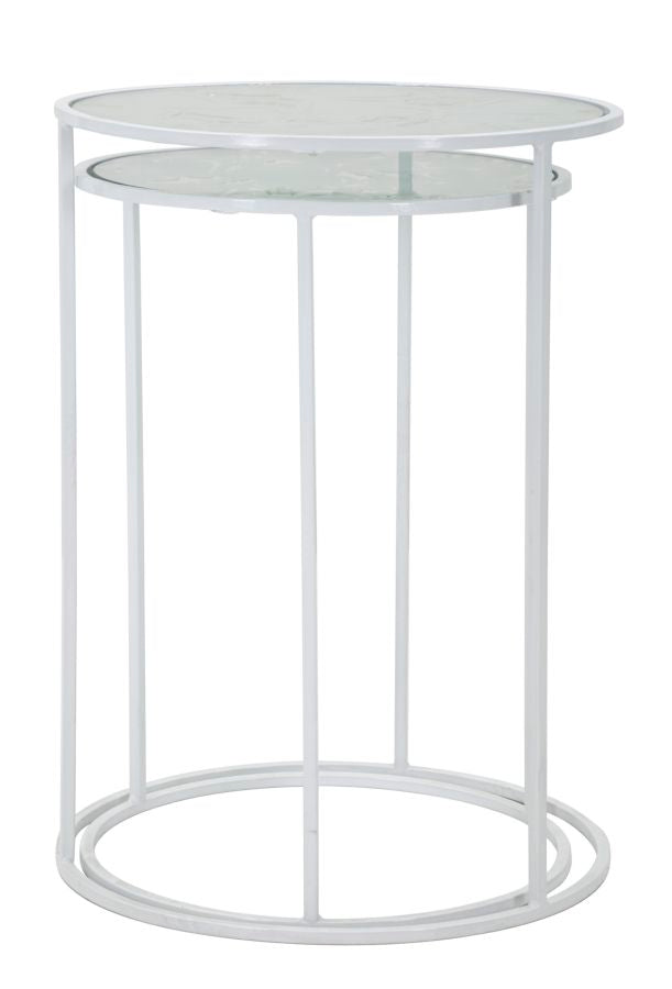 Mauro Ferretti Tavolinetti White Harts Coppia Ø 43 x 60-38 x 55 cm