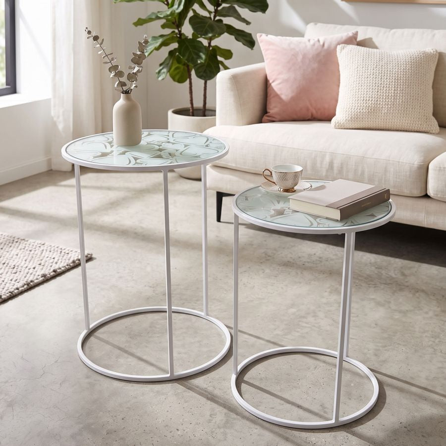 Mauro Ferretti Tavolinetti White Harts Coppia Ø 43 x 60-38 x 55 cm