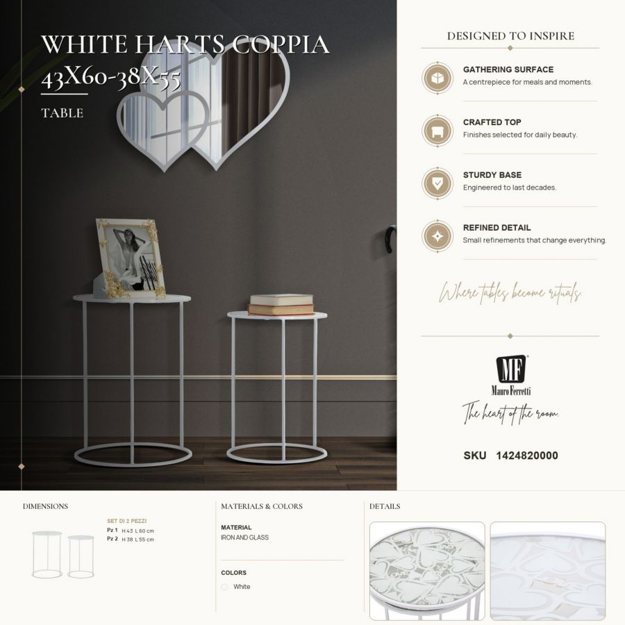 Mauro Ferretti Tavolinetti White Harts Coppia Ø 43 x 60-38 x 55 cm