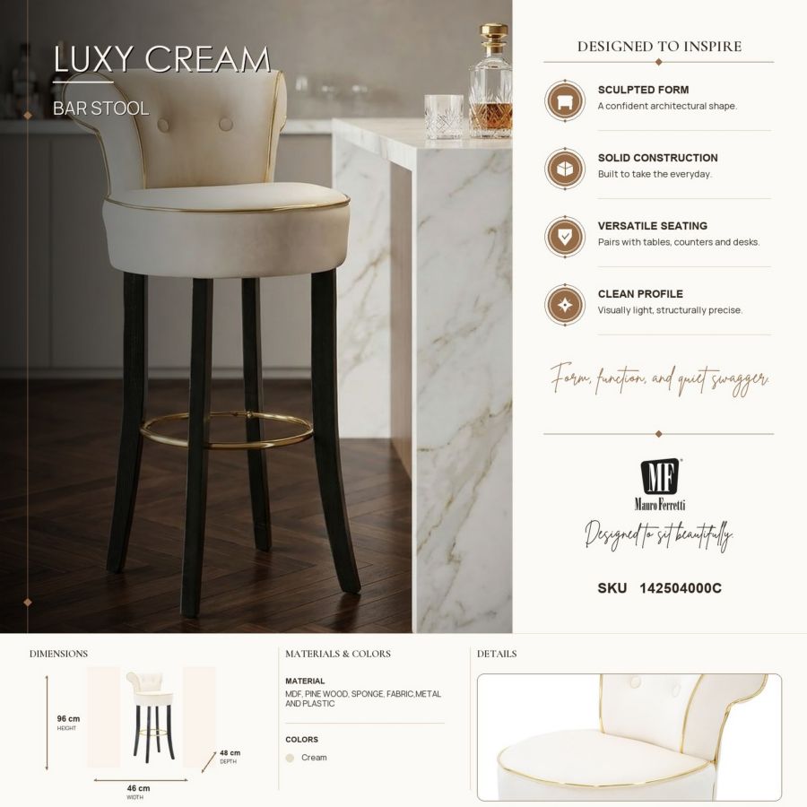 Mauro Ferretti Sgabello Bar Luxy Crema 46 x 48 x 96 cm (altezza Seduta 75)